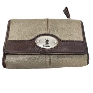 FOSSIL Genuine Leather Wallet Tri-Fold Suede Cards